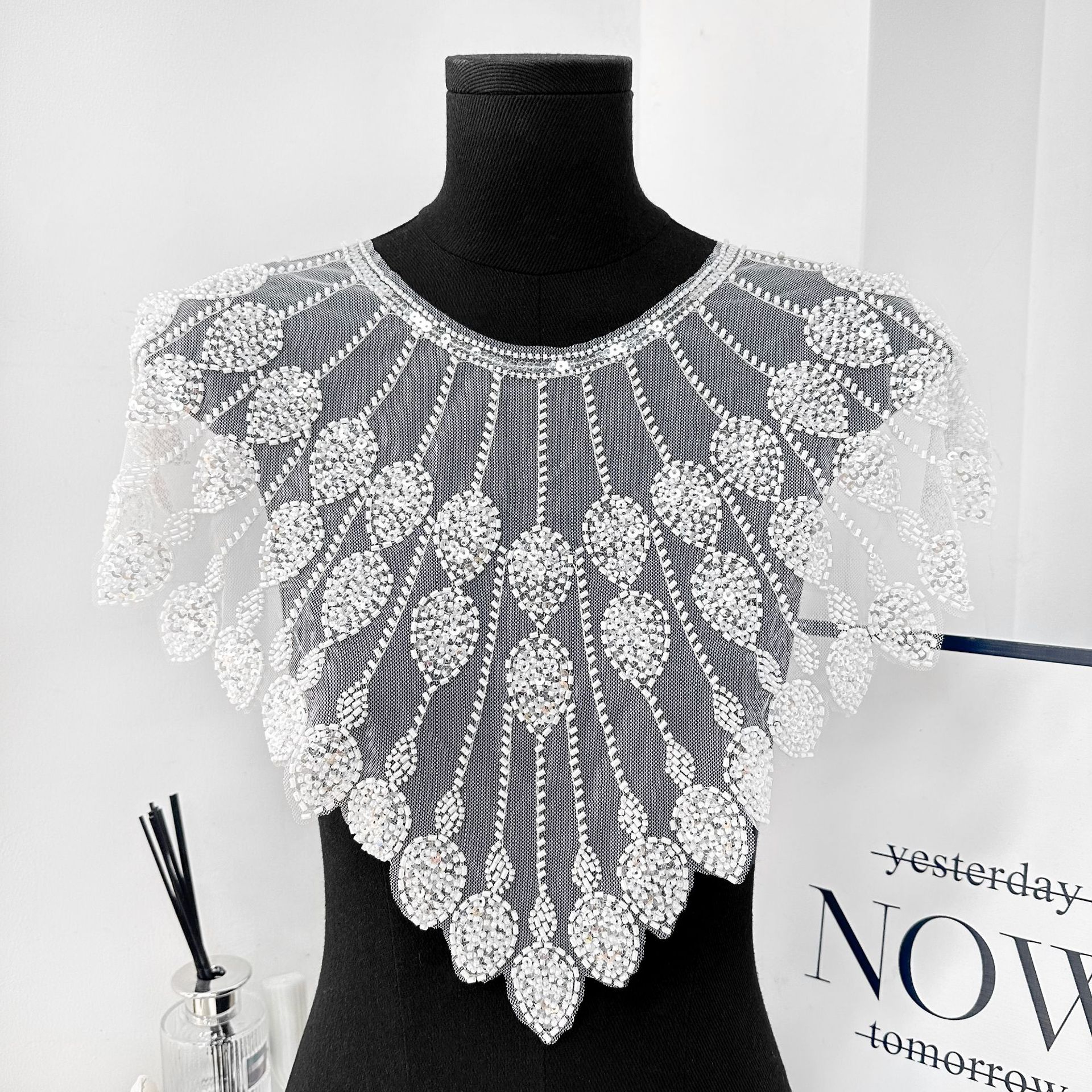 Vestido de noche con cuello frontal de sequillas vestido de espectáculo de ropa exterior de venta cruzada de Europa y América accesorios de ropa de cuello redondo de sequillas image 8
