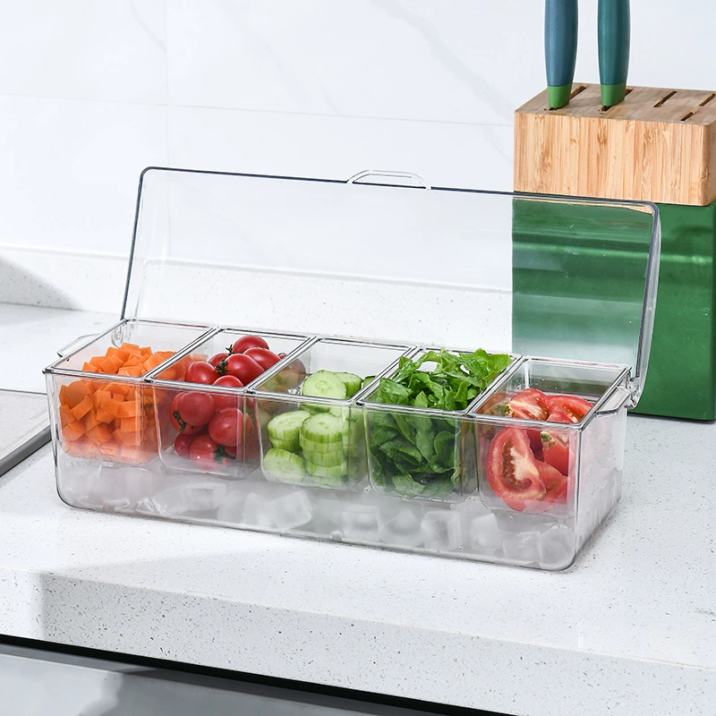 Kitchen storage box Double layer transparent rectangular with lid fresh storage box Sushi fruit salad food storage box Wholesale