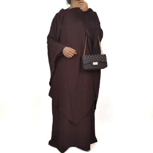 Women's AliExpress Amazon Middle East Arabia Dubai Solid Color Turban Two-Piece Dress 08