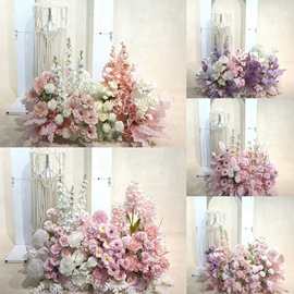 创意婚庆仿真花婚礼粉色花排舞台地排花道具婚礼堂成品花艺装饰