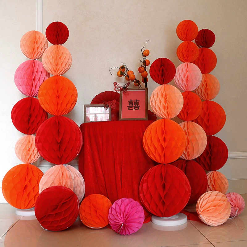 Праздничная свадебная комната сотовый шар бумажная нить Свадебная колонна фон украшение свадебной церемонии украшение сотовый шар фон Стена