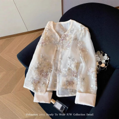 新中国式重工刺繍欧根紗コート女性夏の新型国風気質が優しくて薄いタイプの日焼け止め上着
