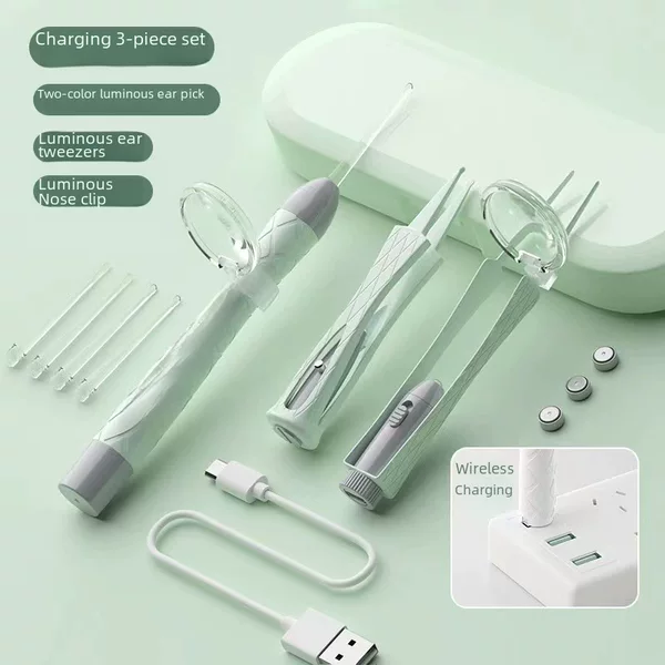 New Spot Luminous Ear Spoon Set Children's Ear Picking Tool Visual Charging Ear Spoon Luminous Nose Clip Ear Forceps