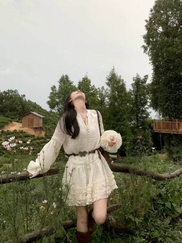 一颗甜桃yikett克莱蒙公路长袖连衣裙女氛围感穿搭气质秋装|undefined