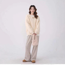 2025新款HTmeme 元气软妹~韩系圈圈羊羔毛连帽拉链开衫毛衣外套女