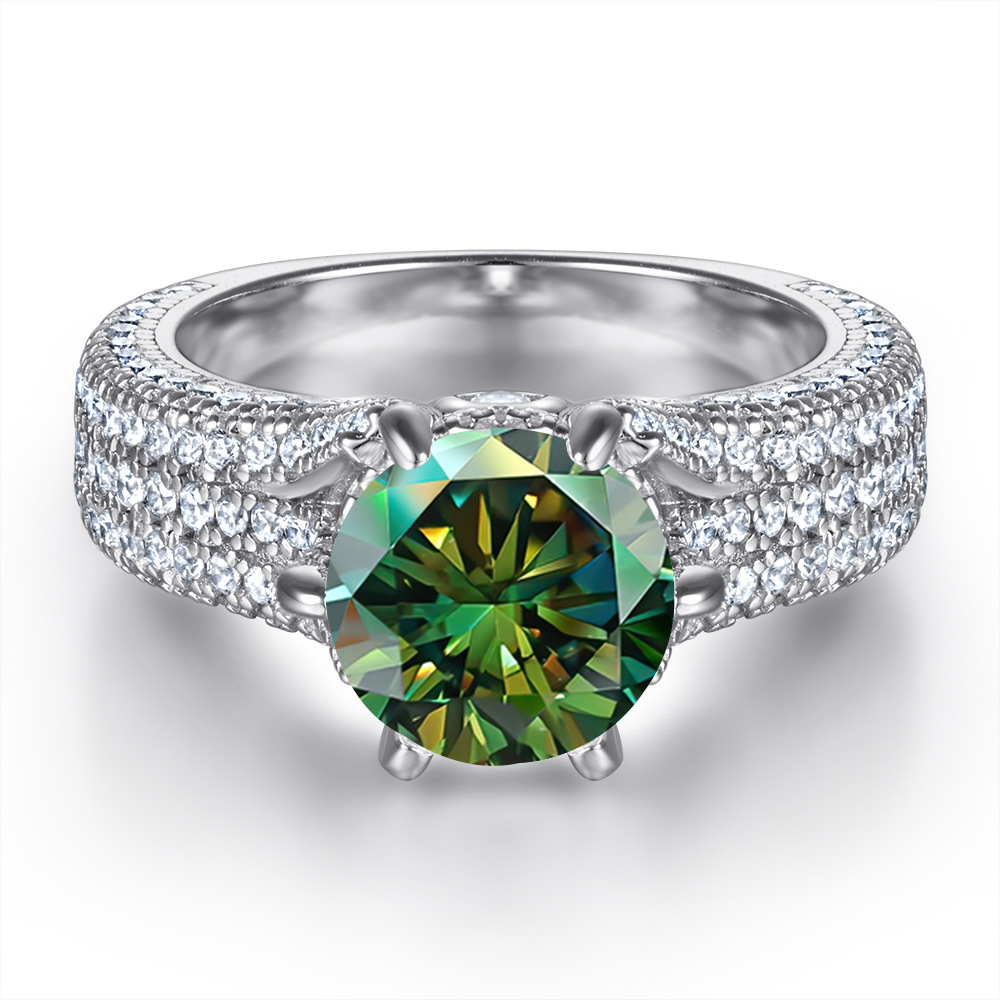 2 quilates 8mm S925 anillo de plata esterlina mujer exagerada seis garras micro joyería de piedra al por mayor nueva venta en caliente transfronteriza