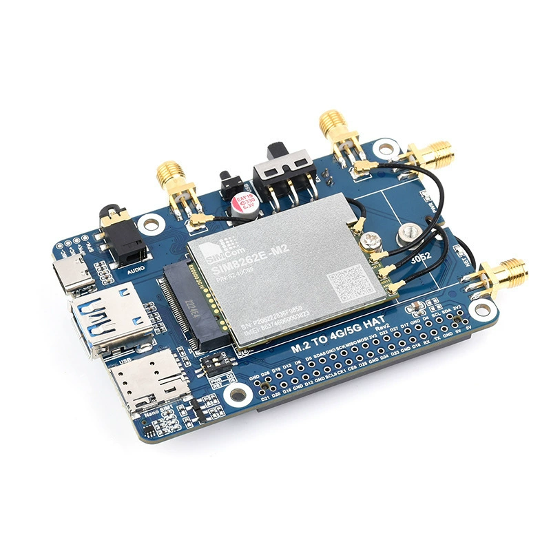SIM8202G/8262E-M2 Raspberry Pi 5G Communication Expansion Board Four-antenna 5G NSA full network multi-band