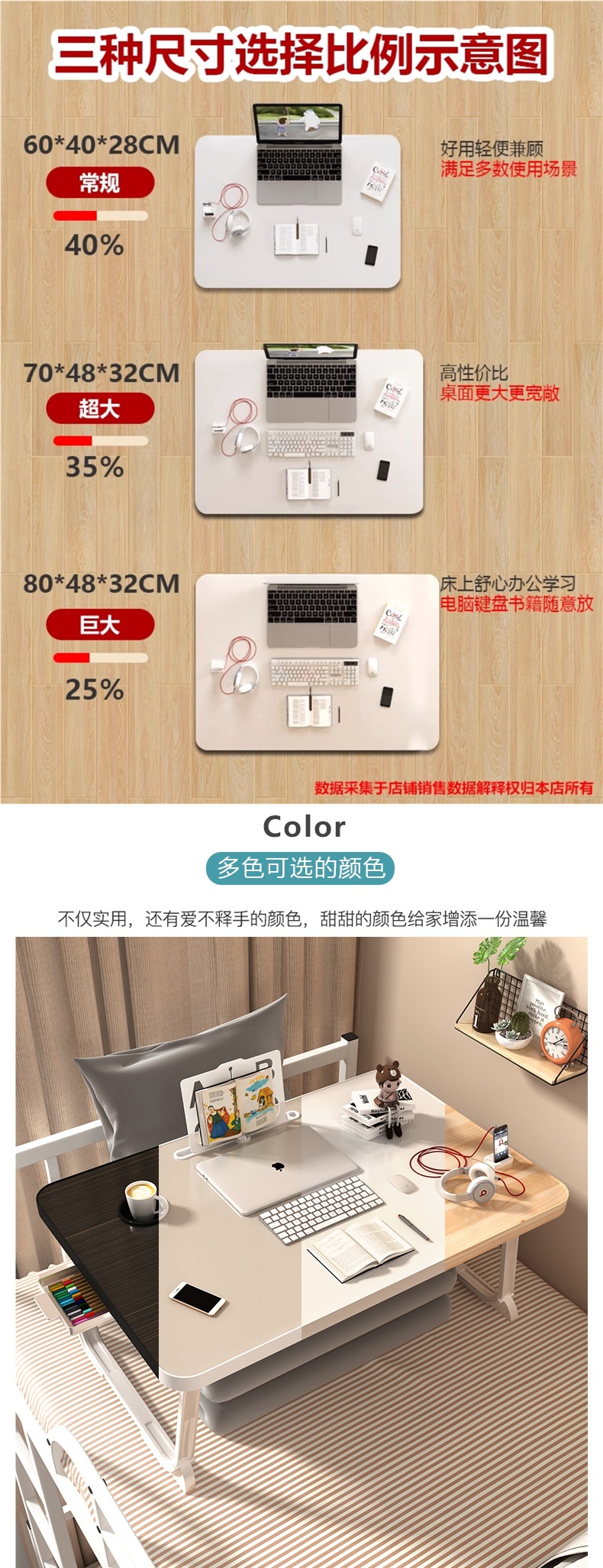 Small Bed Table, Desk, Folding Table for College Dormitory, Bay Window Study and Work Computer Desk, Lazy Person's Table, Car Table