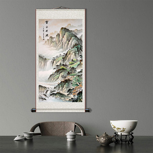 画卷轴客厅装饰画国画鸿运当头流水生财办公室挂画山水画丝绸卷轴-阿里巴巴