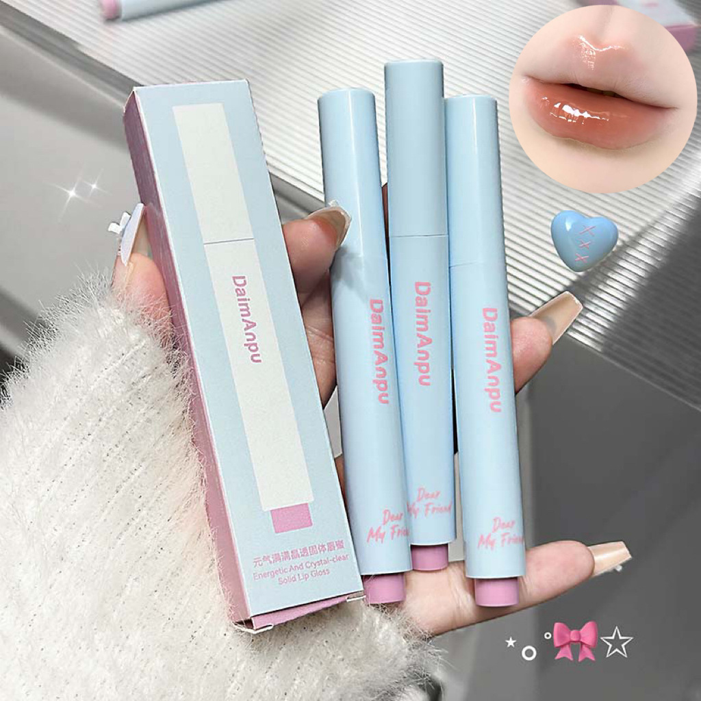 Daimanpu Solid Lip Gloss, Tender Press-On Pouty Lips, Domestic Affordable Boiled Water Lipstick Pen Makeup for Students