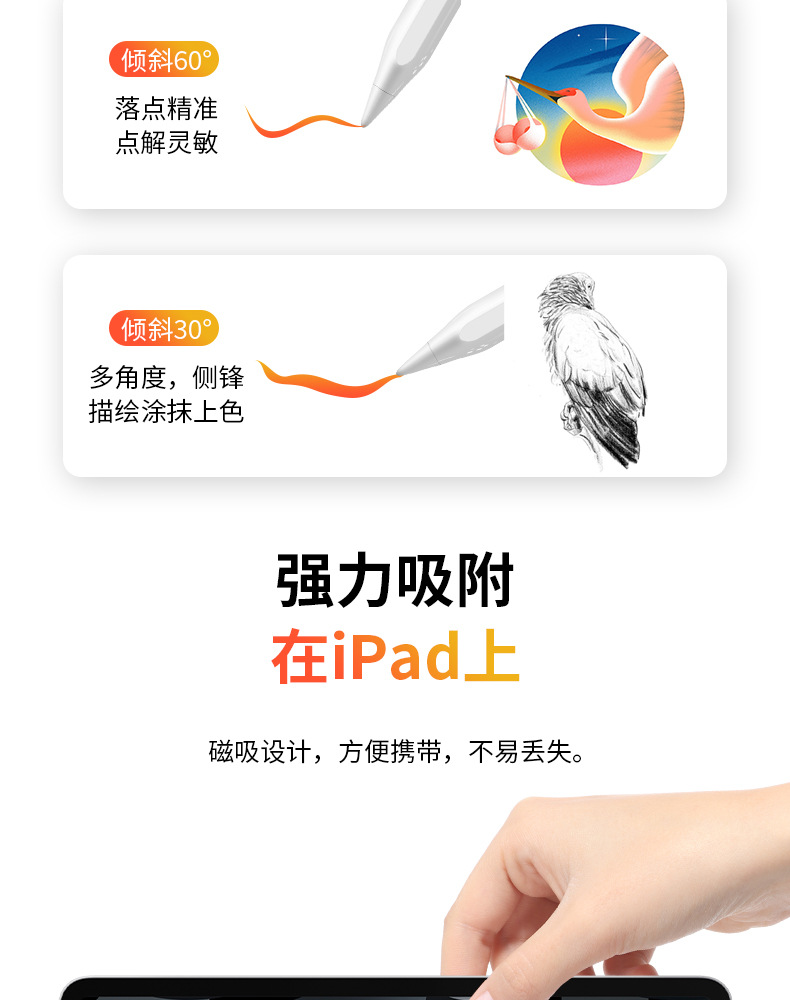 适用ipad电容笔同款苹果笔一代ipad笔apple pencil防误触触控笔-阿里巴巴