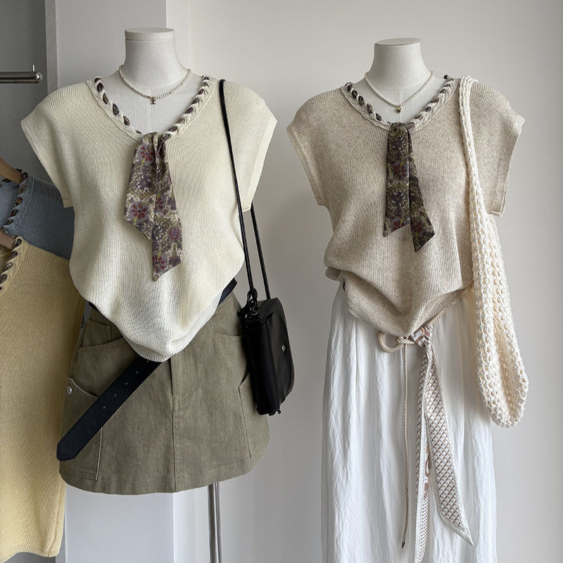 2026 Summer New Korean Style Thin and Elegant Versatile Slimming Silk Scarf Knit Sweater for Women 6580 2026 Summer New Korean Style Thin and Elegant Versatile Slimming Silk Scarf Knit Sweater for Women 6580