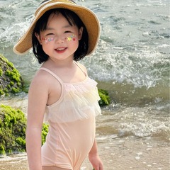 女童泳衣裙2024新款洋氣可愛速乾女寶寶公主兒童夏裝連體泳裝吊帶