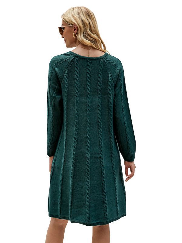 Comercio exterior transfronterizo popular Otoño e Invierno moda color sólido de suéter vestido largo cuello redondo torcido Vestido de punto de una línea