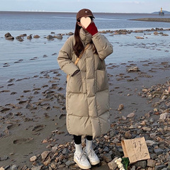 2025 new stand collar over knee mid-length cotton jacket for women Korean version warmth and thickened cotton jacket