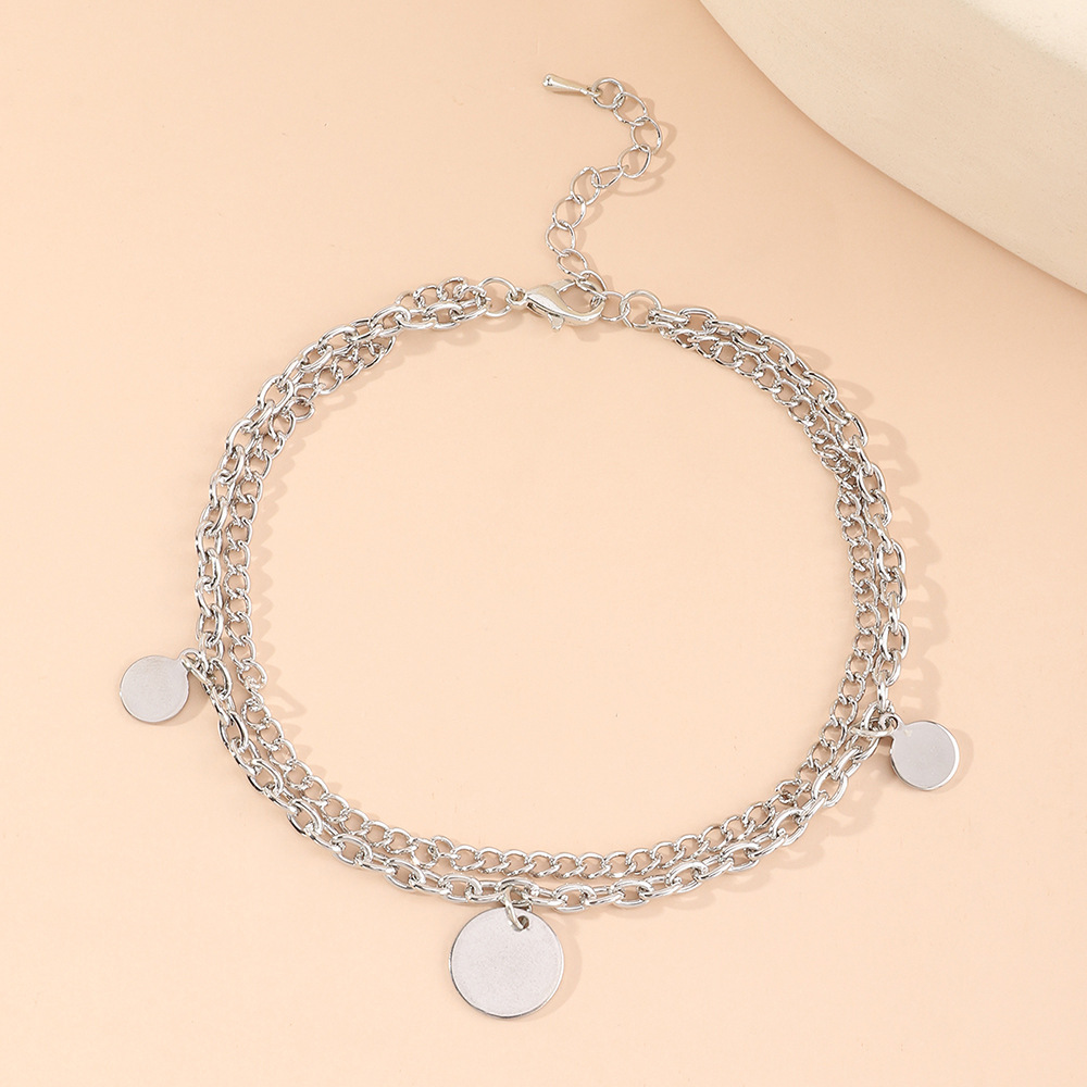 Fashion Double Layered Disc Pendant Anklet Simple Alloy Anklet display picture 3