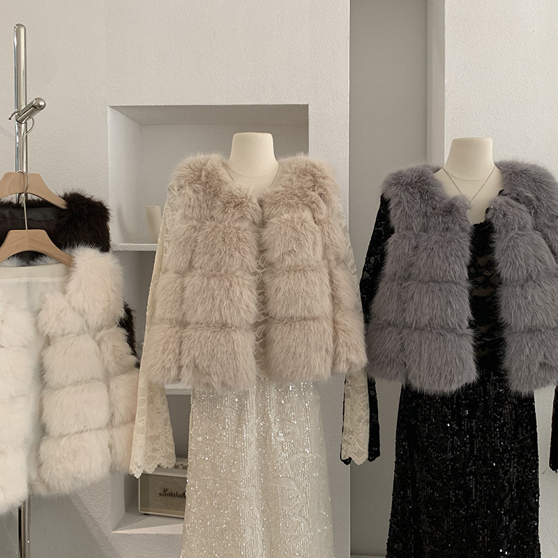 Omalai Imitation Fox Fur Vest Women's Winter New Versatile Splicing Pu Leather Vest Jacket Trendy 5671