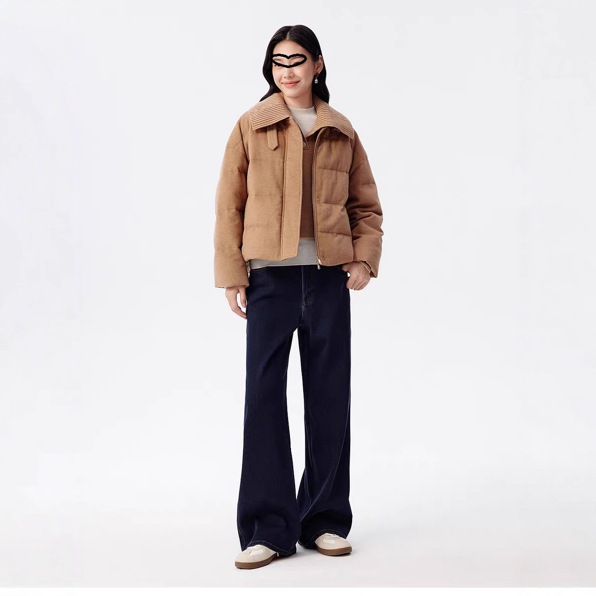 针织大翻领羽绒服女短款2025新款冬韩版宽松A型阔版羽绒外套