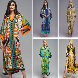 2023 New European and American Positioning Printed Ethnic Beach Blouse Loose Robe Sunscreen Bikini Blouse