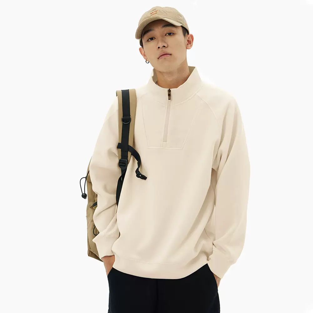 半拉链卫衣男士350G棉混纺套头长袖T恤春秋季新款宽松潮立领外套