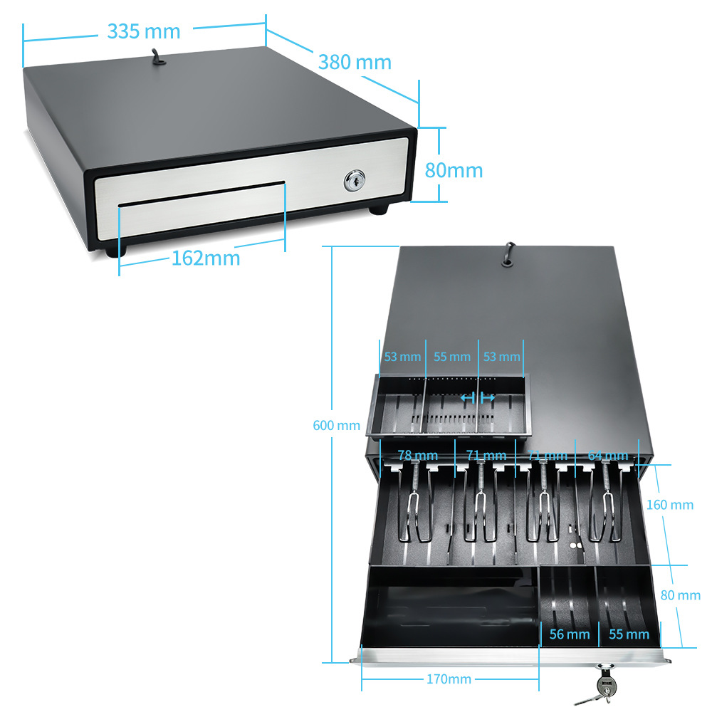 Xin Jiamei caja registradora, caja registradora de cinco compartimentos, caja registradora de tres grados con cerradura, cajón de caja registradora de supermercado, caja registradora de efectivo comercial