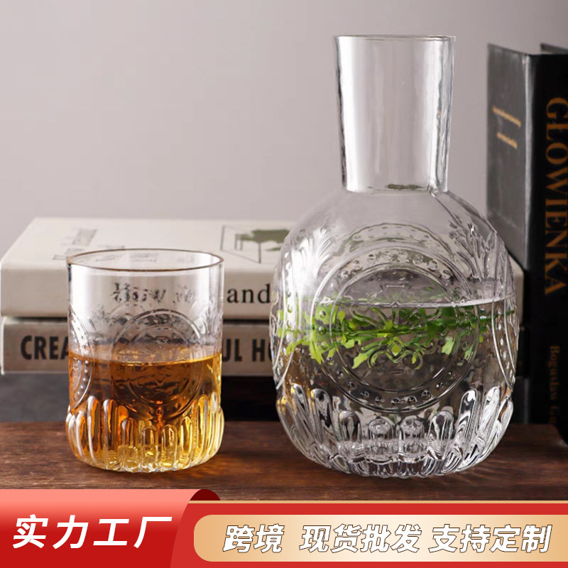 Cross-Border Creative Retro Carved Cold Water Kettle Glass High Temperature Resistant Cold Boiled Water Cup Set Cold Water Kettle Teapot