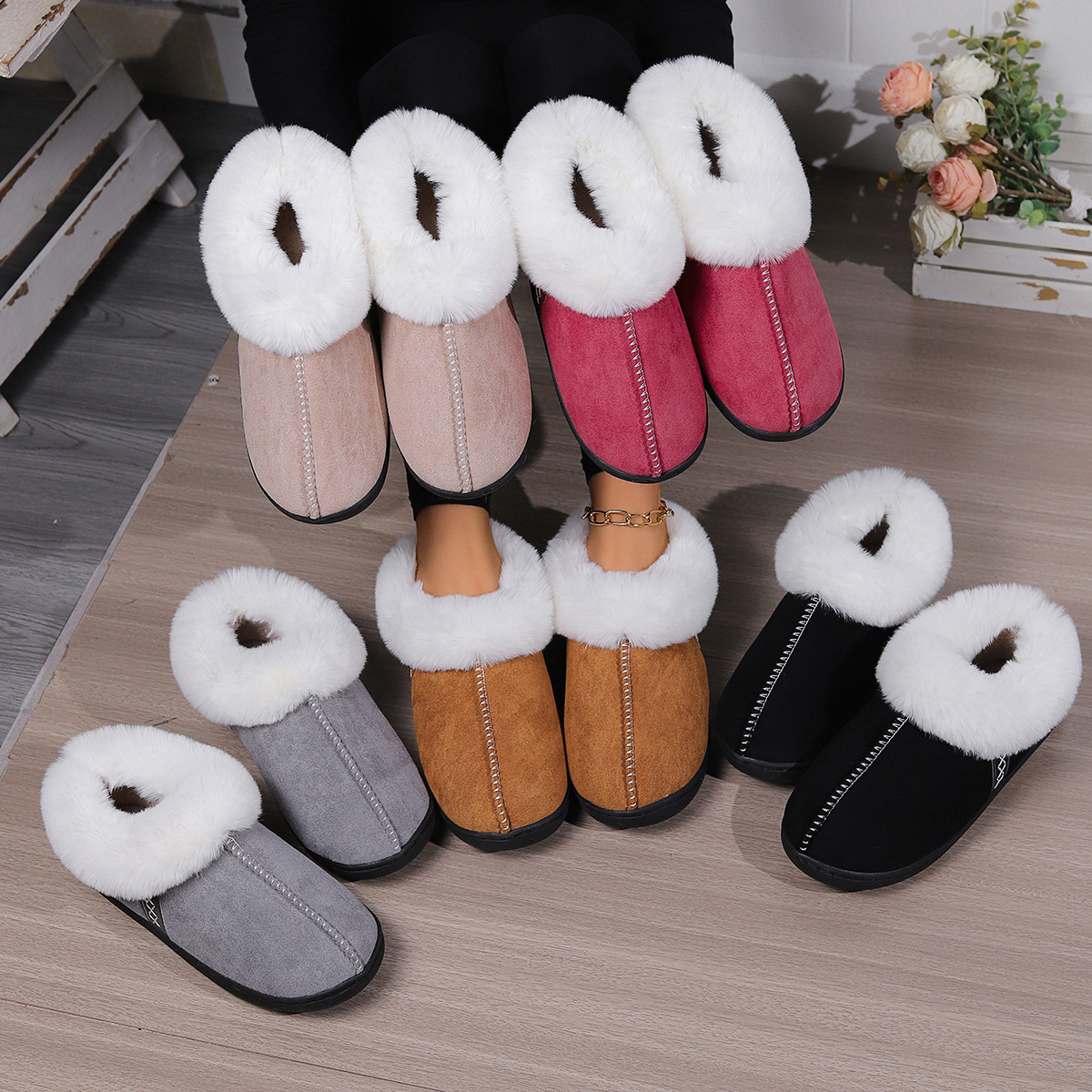 Home cotton slippers female Baotou cotton drag indoor household non-slip neutral slippers_voghion.com