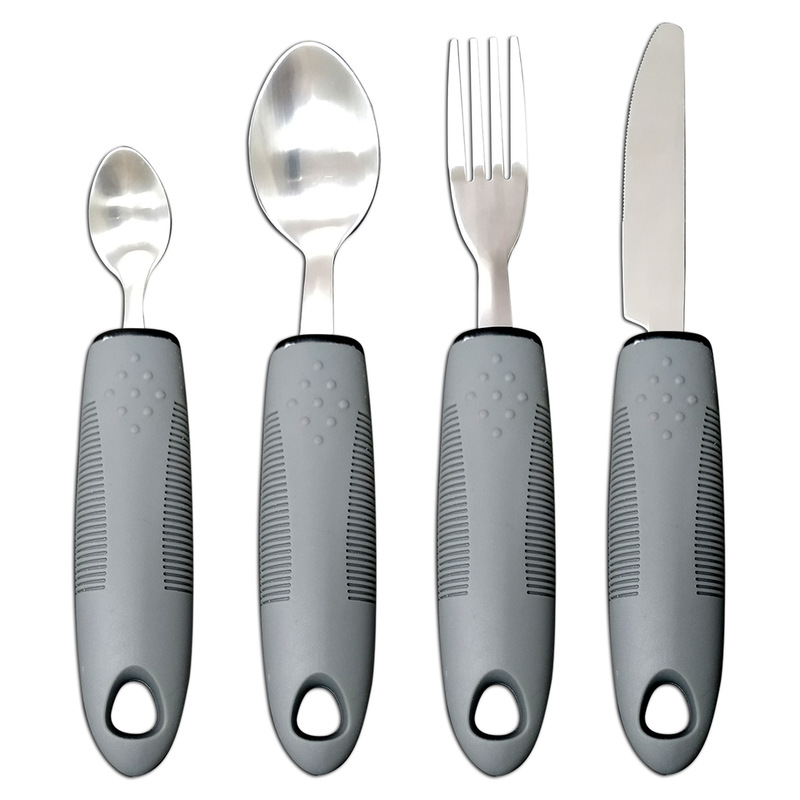 Cross-Border Stainless Steel Rubber and Plastic Handle Disabled Anti-Shake Adaptive Elderly Food Aid Rehabilitation Tableware Knife, Fork and Spoon Set
