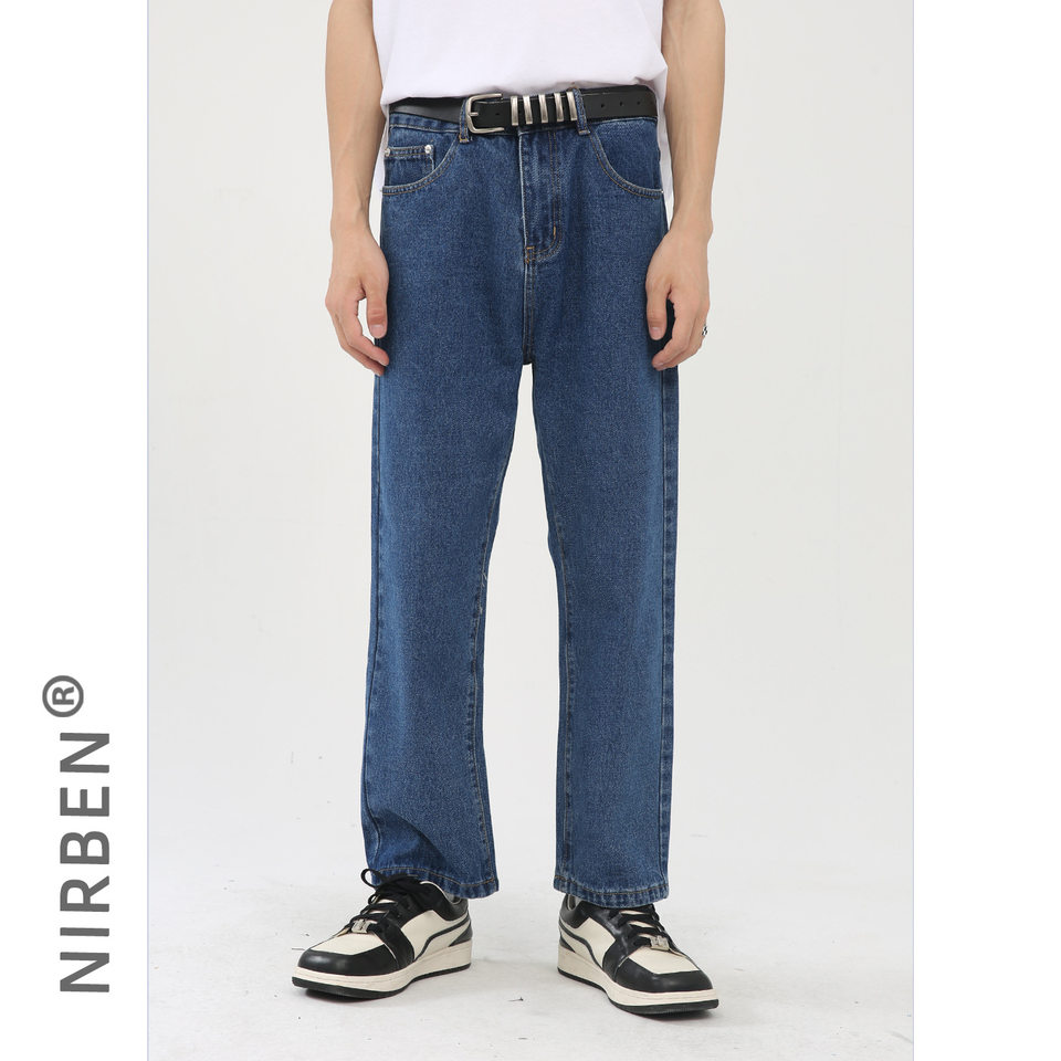 Quần jean nam ống thẳng lửng 9 tấc cạp vừa phong cách Hàn Quốc — Màu xám, Màu đen, Xanh denim, Xanh lam đậm
