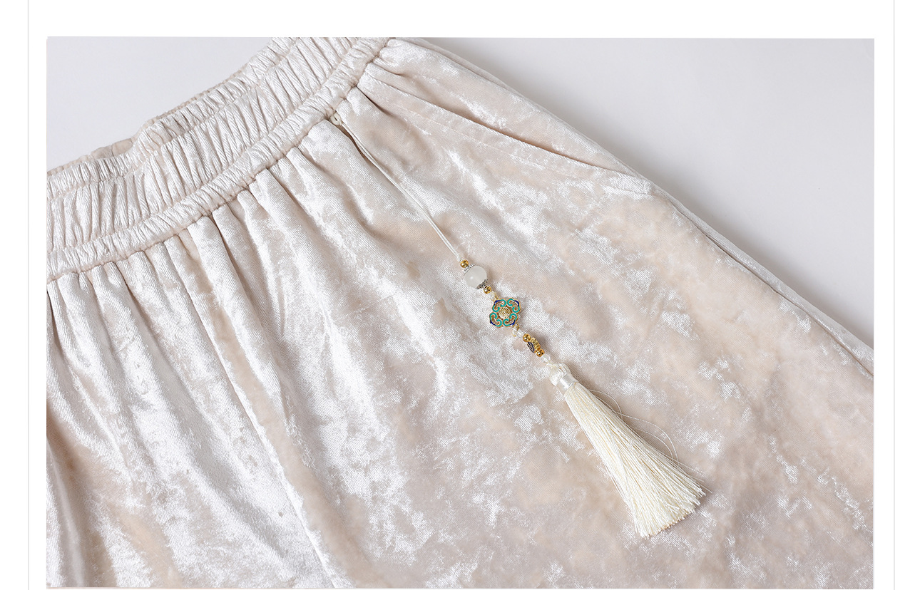 Quần ống rộng nhung lụa kiểu Trung Quốc mới, jacquard màu trơn, phong cách văn nghệ — Màu đen, Màu vàng, Màu hồng, Màu mơ chi tiết 20