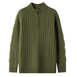 男士24秋冬麻花半高领拉链山羊绒衫长袖上衣宽松内搭针织毛衣男款