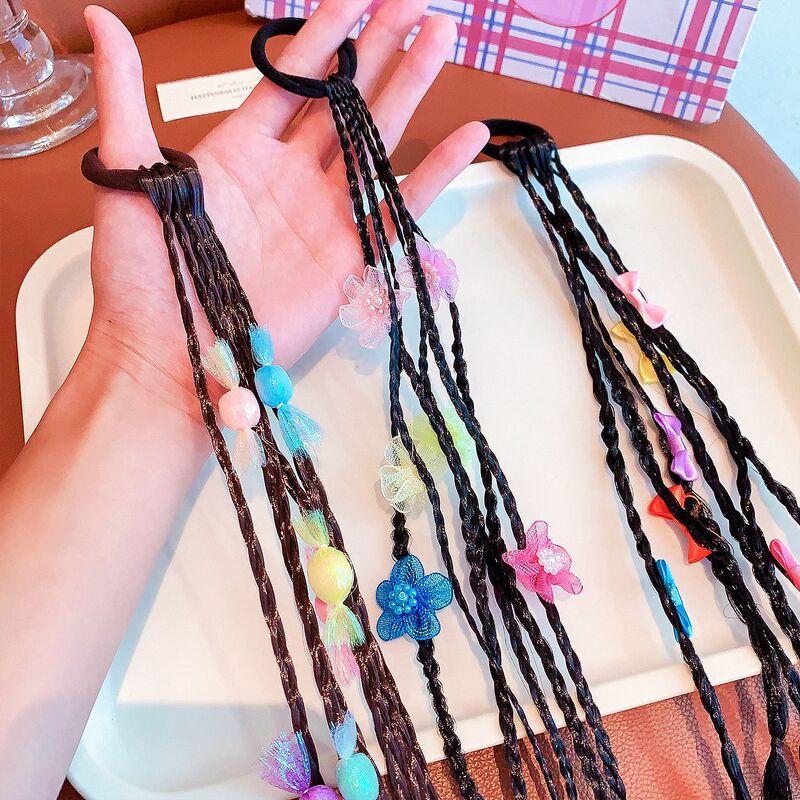 子供用ウィッグ三つ編みヘアバンドベビーリボンヘアアクセサリー女の子韓国スタイルハイポニーテールヘッドバンド少女ヘッドバンド|undefined