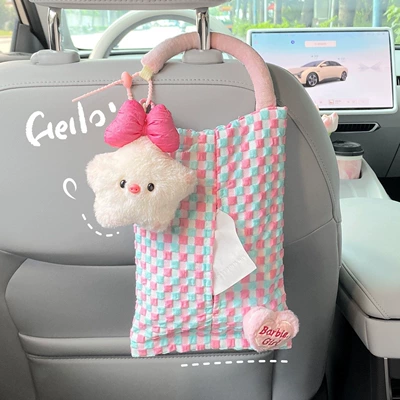 Car tissue box/set, 2-in-1 cute star pig storage hanging - bowknot-star-pigtissue-holder-bag