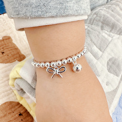 T-family Children's Butterfly Knot Bracelet Bell Engraved Bracelet Parent-child 4MM Pure Silver Bracelet S925 Silver Jewelry Children's Accessory