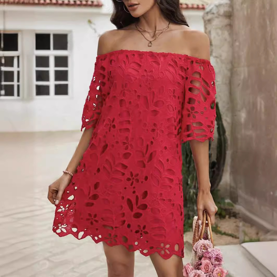 Women's Lace Mini Solid Color Office Dress