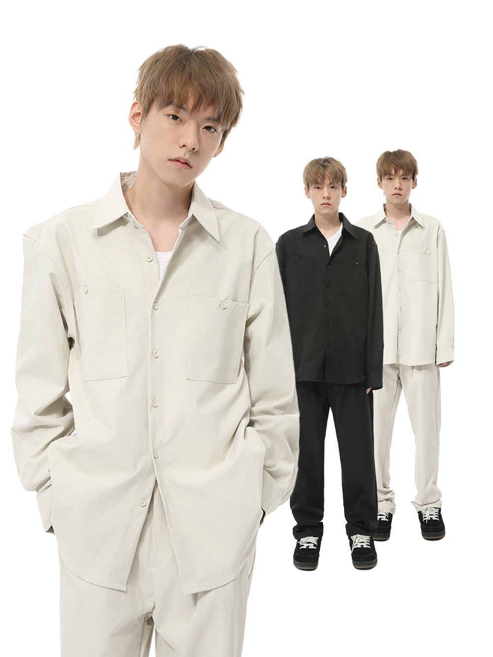 MTLCLOTHES Hombres| Nuevos productos de otoño coreanos ins ligero estilo de moda camisa cardigan pantalones casuales set