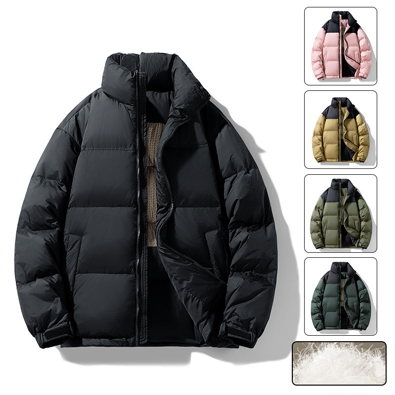 Men's Winter down Jacket with Stand Collar, Warm Puffer Coat with 85% White Duck Down, Hooded Couple's Loose-Fitting Top for Men Men's Winter down Jacket with Stand Collar, Warm Puffer Coat with 85% White Duck Down, Hooded Couple's Loose-Fitting Top for Men