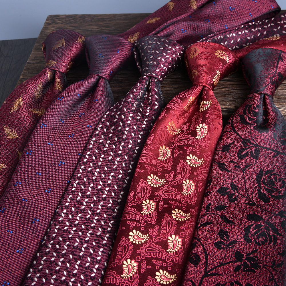 Corbata hombre vestido de negocios profesionales vino rojo novio casamiento Jacquard 8cm mano nueva tendencia spot