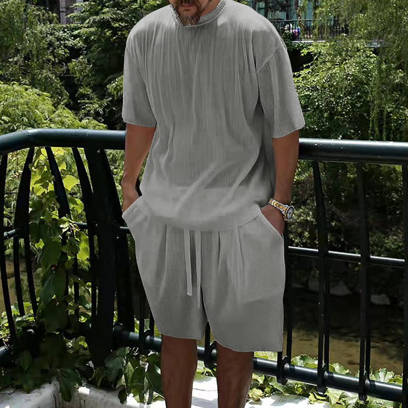 Herren Freizeit Set Aus Gerippter Eisseide Mit Shorts_voghion.com
