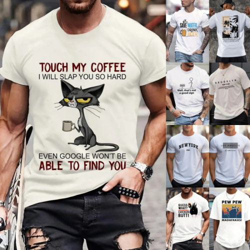 Cotton Western Cross-border Men's Top AliExpress Amazon Shopee New Print Short Sleeve Free Shipping eBay