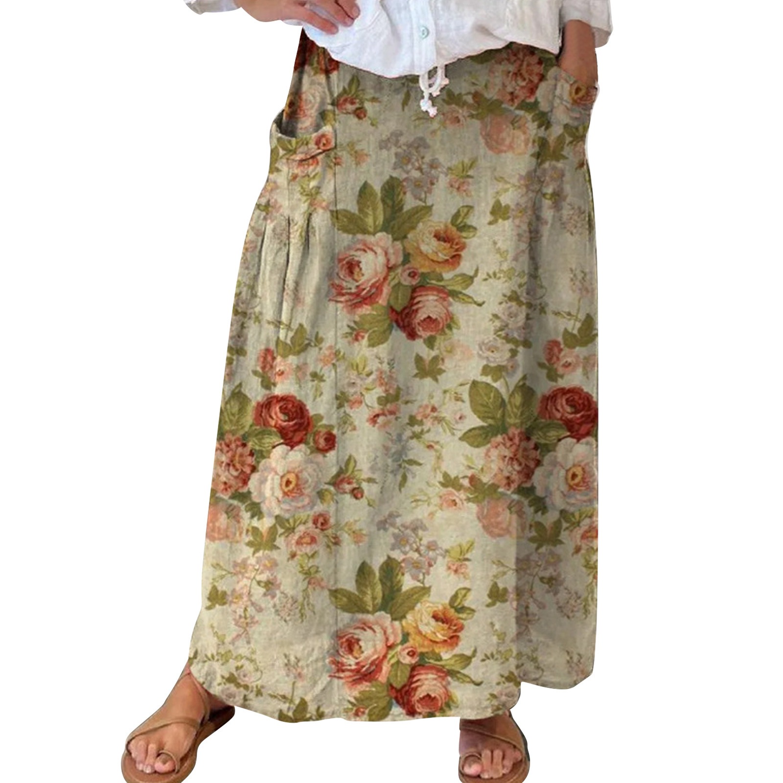 Skirt Stand Spring and Summer Work Clothing Independent Dress Vacation Floral Retro Casual Casual Floral Long Skirt Elegant