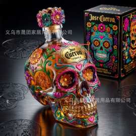 跨境现货高硼硅玻璃骷髅头酒瓶食品级洋酒分装瓶创意酒吧摆件