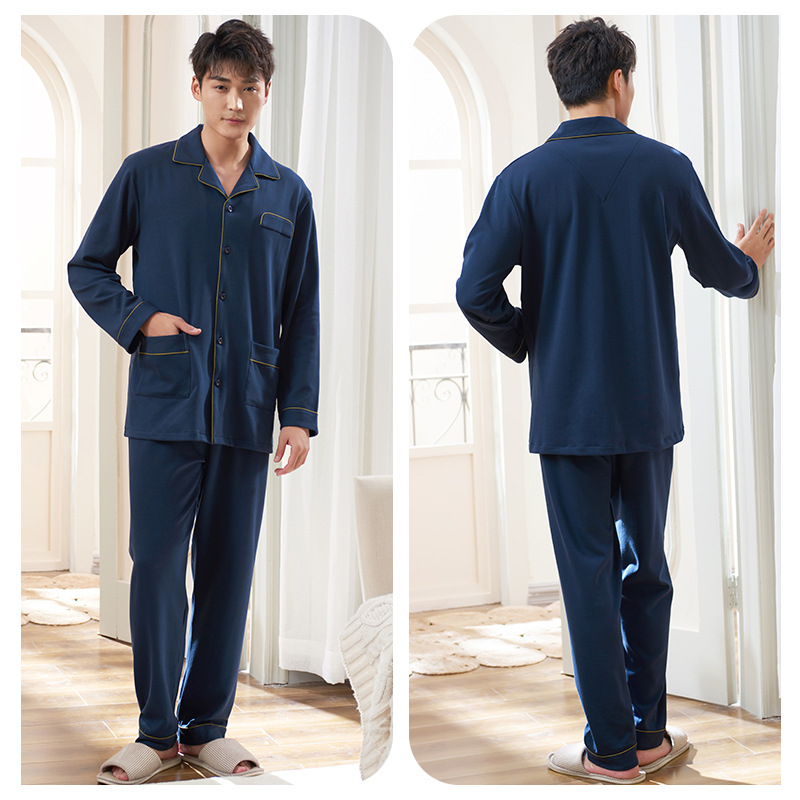 Pijamas de los hombres de primavera y otoño 100% algodón manga larga más tamaño desgaste del hogar Otoño e Invierno traje de algodón fino