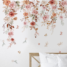 跨境粉红花蔓墙贴卧室客厅书房背景墙壁家居艺术装饰画自粘pvc