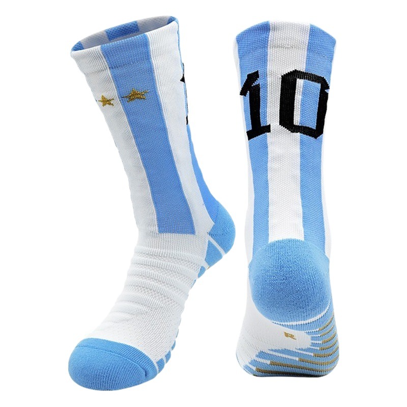 Calcetines de fútbol de estrella transfronterizos para hombre, calcetines especiales antideslizantes con parte inferior de toalla gruesa hasta la mitad de la pantorrilla para mujer, prácticos calcetines deportivos que absorben el sudor
