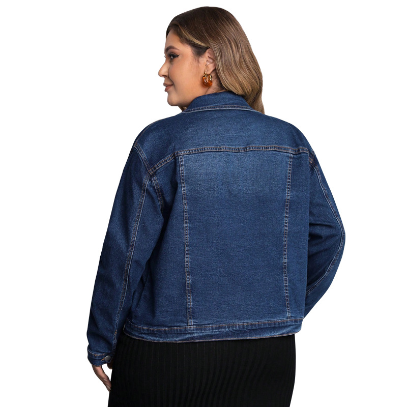 Plus Size Denim Top, Women's Long Sleeve Chambray Shirt, Classic Stretch Denim Shirt For Casual & Office Wear_ecoleips.com