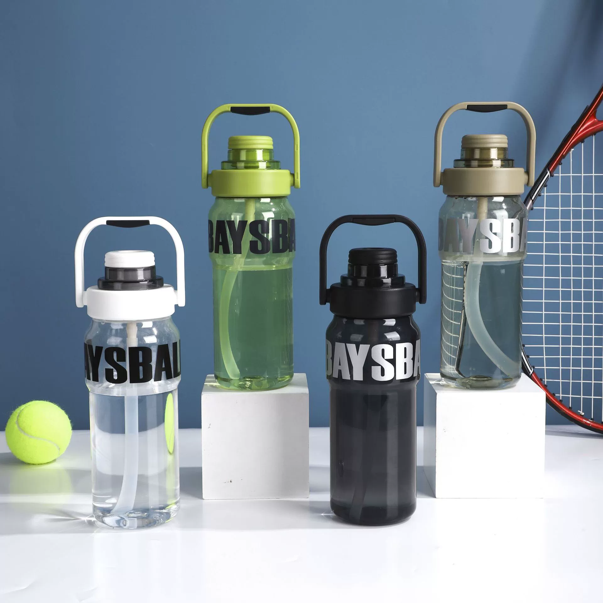 Summer high quality plastic sports handheld capacious tea cup for students with glass, straw, pen