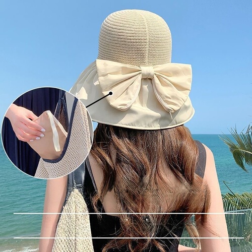 Vinyl sun protection sun hat girl in summer face covering folding can store sun hat fisherman hat versatile straw hat hollow