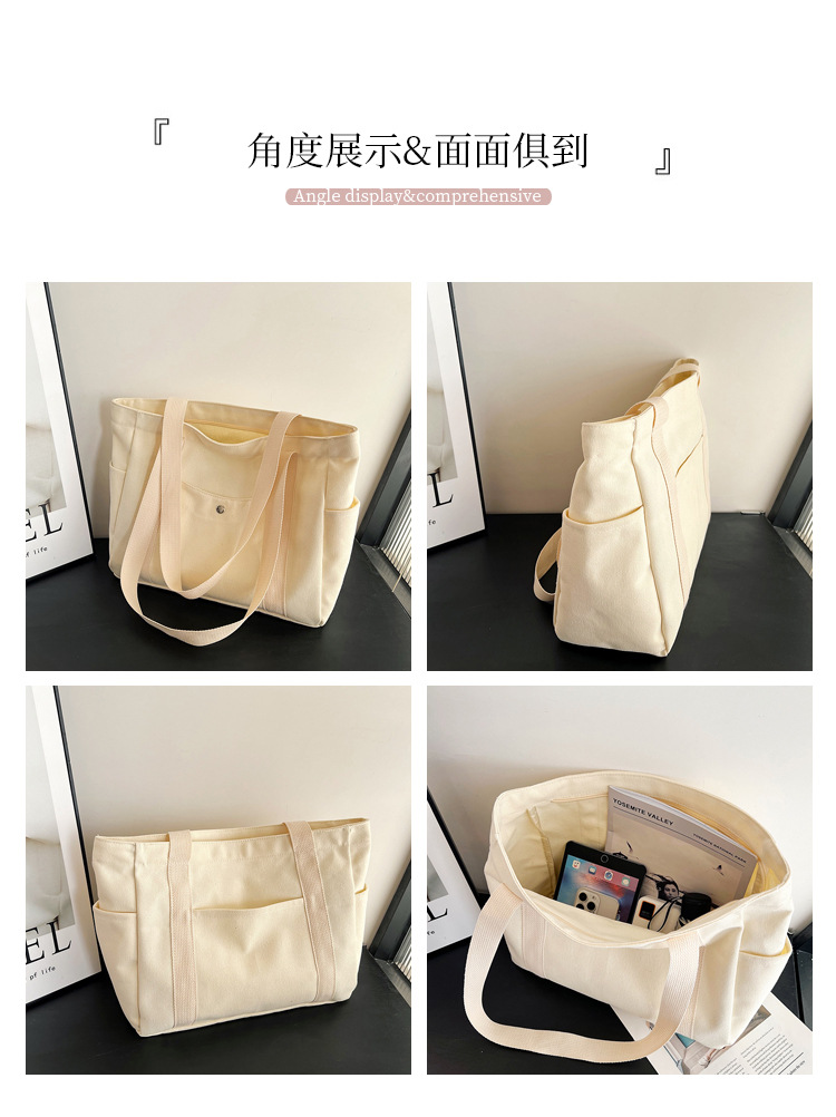 Wholesale of new women's single-shoulder bags, cross-border simple and casual canvas bags, Korean version LOGO printed commuter tote bags undefined
