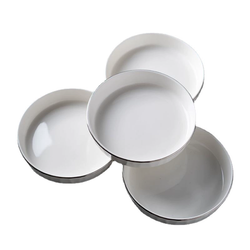 Platinum ceramic tableware set, light‑luxury design, platinum rim, multiple piece options